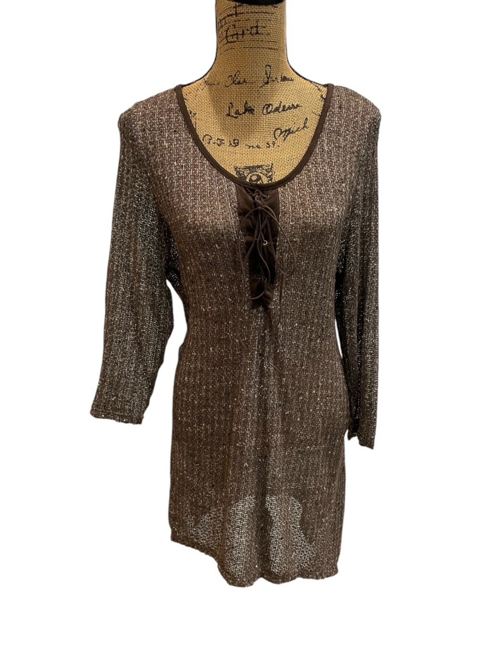 Knitted Brown Lace-Up Blouse